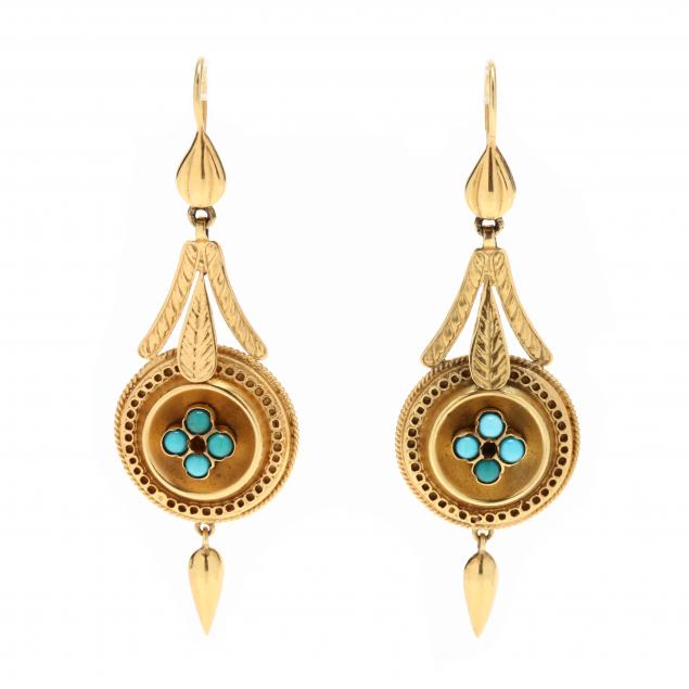 antique-gold-and-turquoise-dangle-earrings