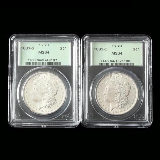 1881-S and 1883-O Morgan Silver Dollars, PCGS MS64 (Lot 2171 - Single