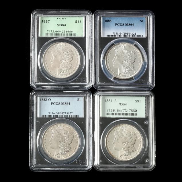four-different-morgan-silver-dollars-graded-pcgs-ms64