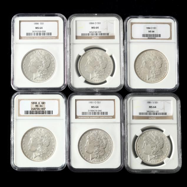 six-6-ngc-graded-ms64-morgan-silver-dollars