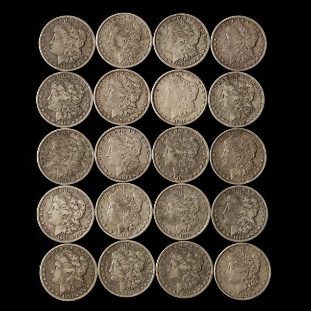 mixed-roll-of-twenty-20-circulated-morgan-silver-dollars