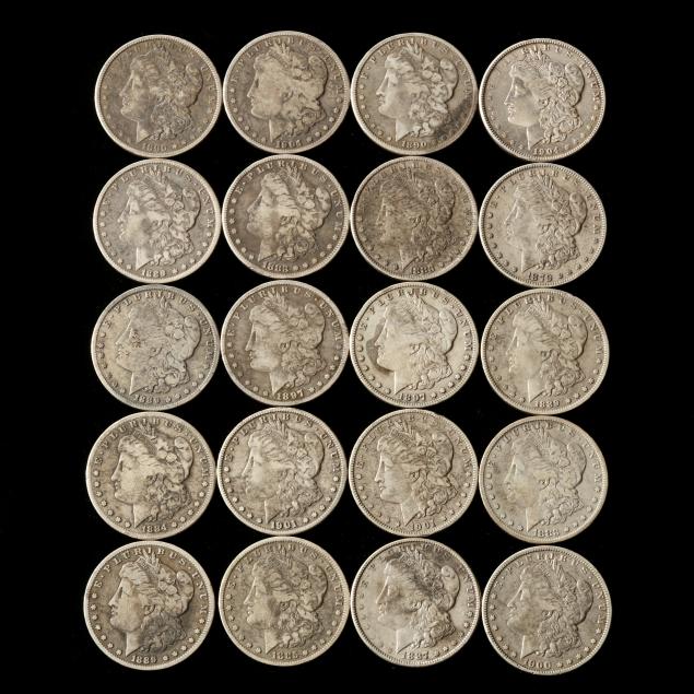 mixed-roll-of-twenty-20-circulated-morgan-silver-dollars