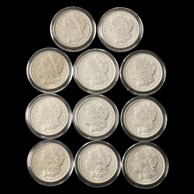 eleven-11-20th-century-morgan-silver-dollars