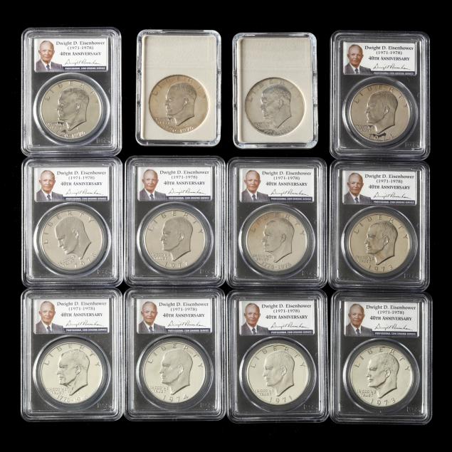 twelve-eisenhower-dollars-ten-pcgs-graded-and-two-not-graded