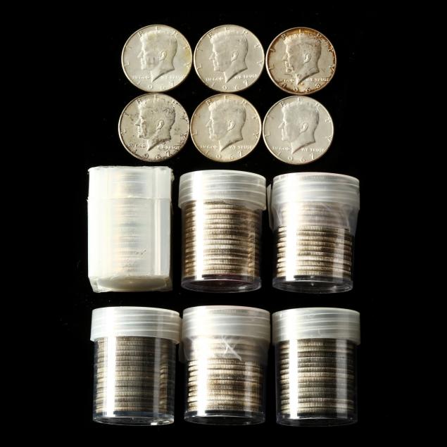 six-6-rolls-of-20-40-silver-kennedy-halves-and-six-6-loose-40-silver-halves