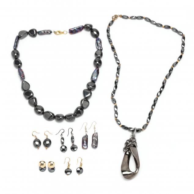 group-of-hematite-necklaces-and-earrings