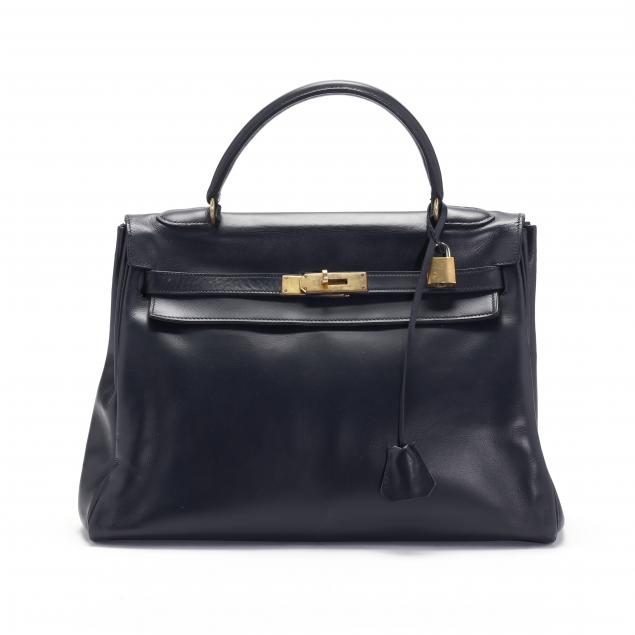 Navy Blue Box Leather Handbag, Hermès Kelly Retourne 32 (Lot 1012 ...