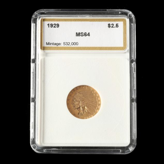 1929 Indian Head $2.50 Gold Quarter Eagle, PCI MS64 (Lot 2037 - Single