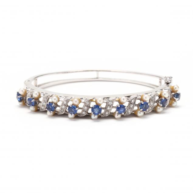 white-gold-sapphire-diamond-and-pearl-bangle-bracelet