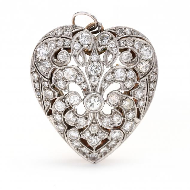 antique-platinum-topped-gold-diamond-heart-locket-pendant