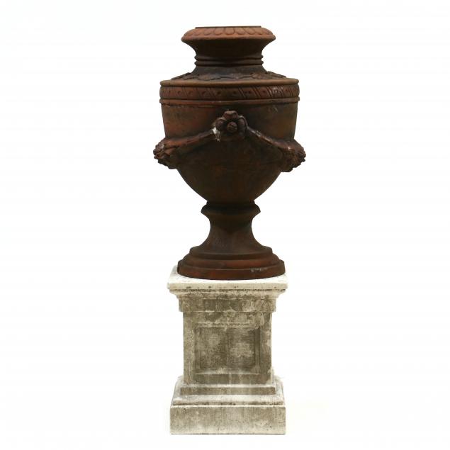 large-classical-style-cast-iron-urn-on-pedestal
