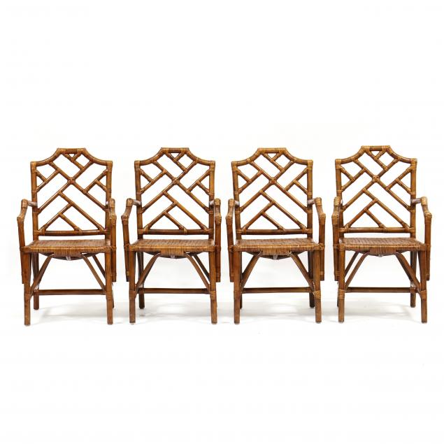 four-chinese-chippendale-style-rattan-armchairs