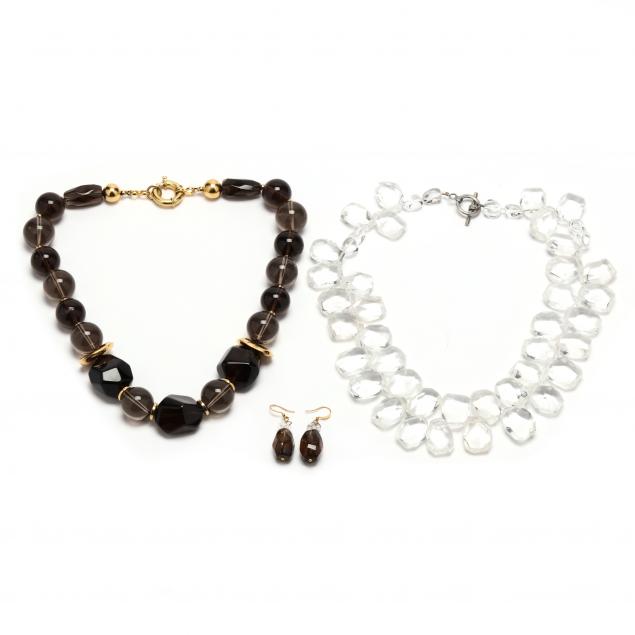 two-quartz-bead-necklaces-and-a-pair-of-quartz-earrings