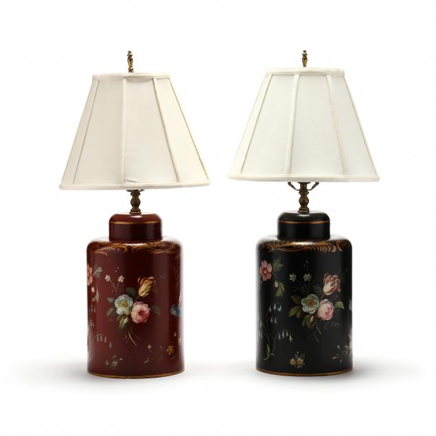 pair-of-decorative-floral-painted-tea-canister-form-lamps