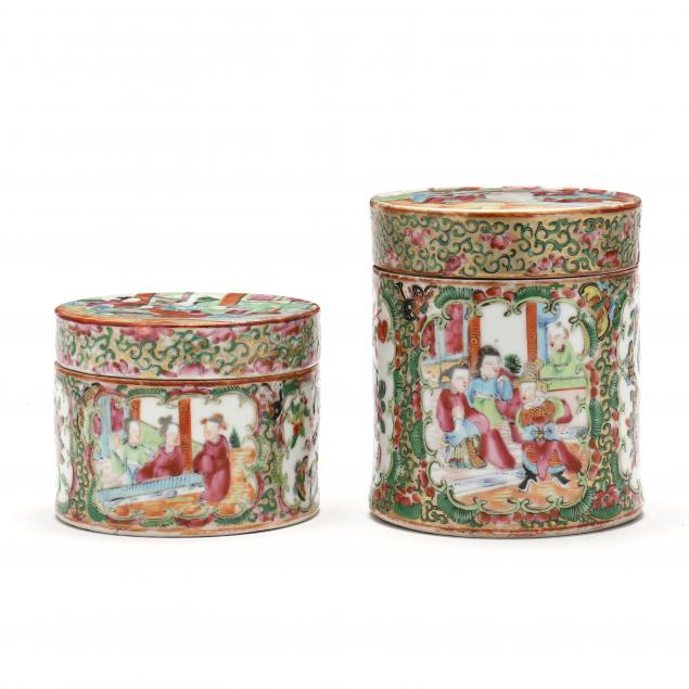 two-chinese-export-rose-medallion-porcelain-covered-jars