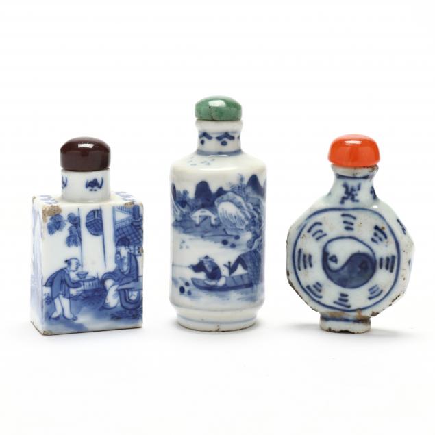 three-chinese-blue-and-white-porcelain-snuff-bottles