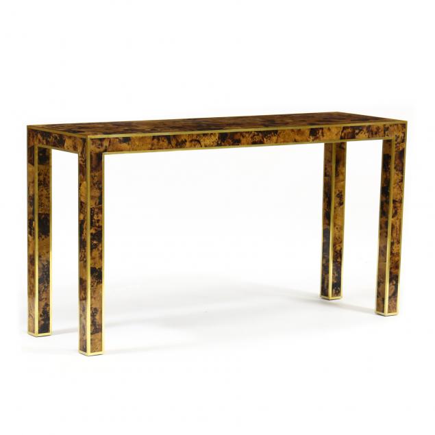 faux-tortoise-shell-and-brass-parsons-table