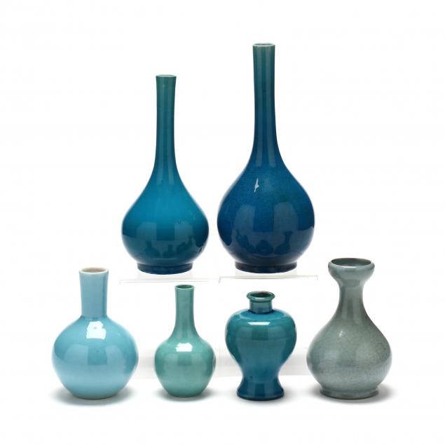 six-monochrome-turquoise-and-light-blue-glazed-vases