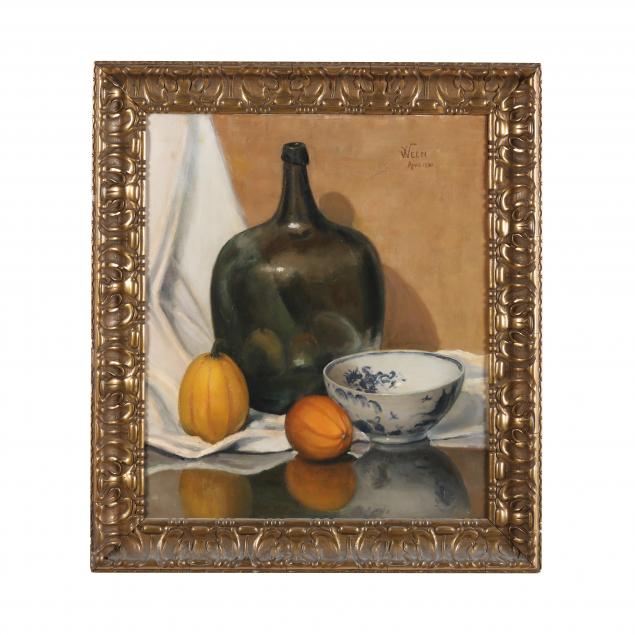 a-vintage-dutch-school-still-life-with-demijohn-melons-and-chinese-bowl