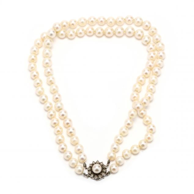 double-strand-pearl-necklace-with-pearl-and-diamond-clasp