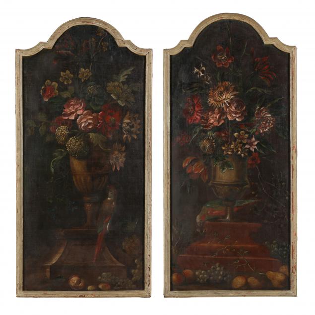 french-school-circa-1800-pair-of-floral-still-lifes-with-parrots