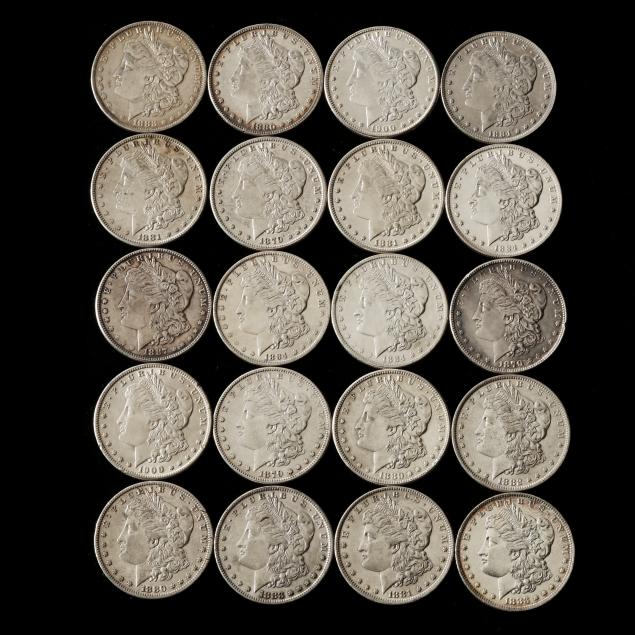 roll-of-twenty-20-lightly-circulated-morgan-silver-dollars