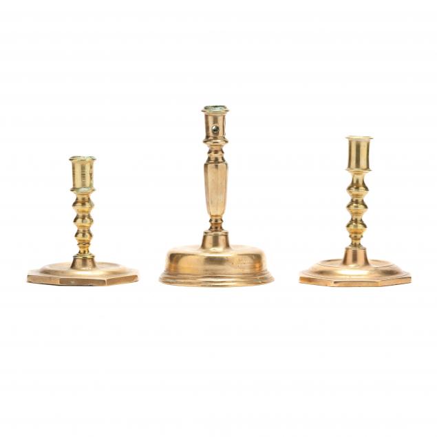 three-early-continental-brass-candlesticks