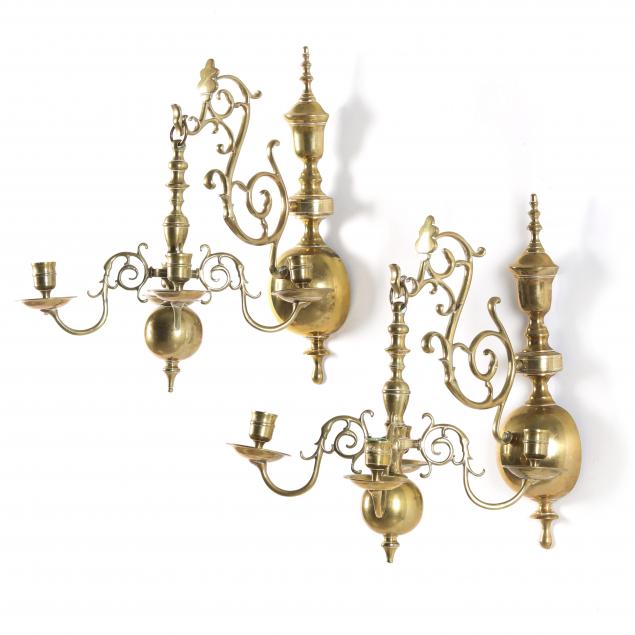 pair-of-continental-brass-four-light-wall-sconces