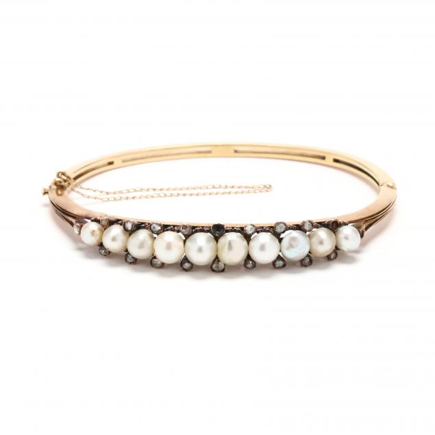 gold-pearl-and-diamond-bangle-bracelet