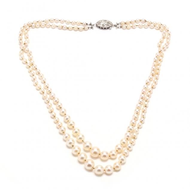 antique-two-strand-pearl-necklace-with-platinum-and-diamond-clasp