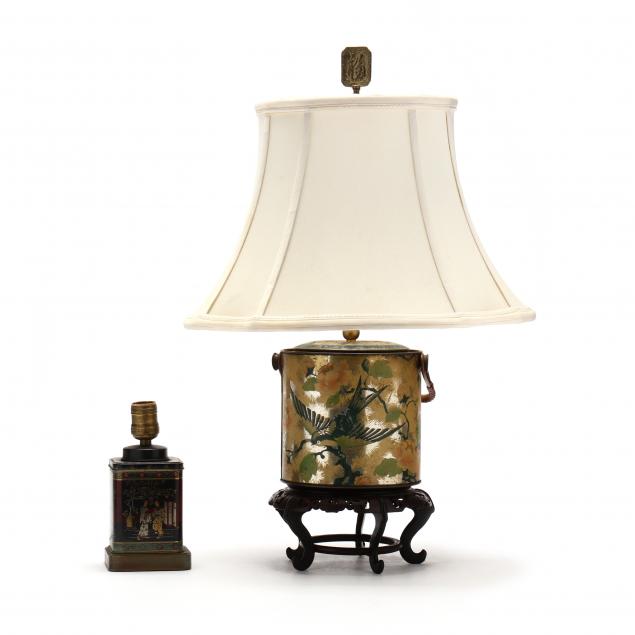 two-vintage-chinoiserie-decorated-tins-now-fitted-as-table-lamps