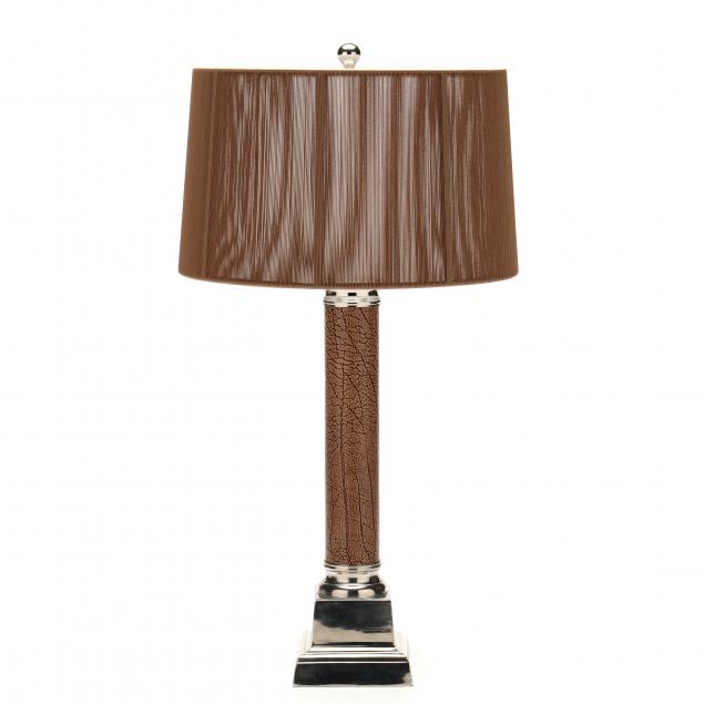 chrome-and-leather-columnar-table-lamp