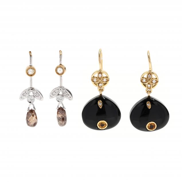 two-pairs-gold-and-gem-set-earrings