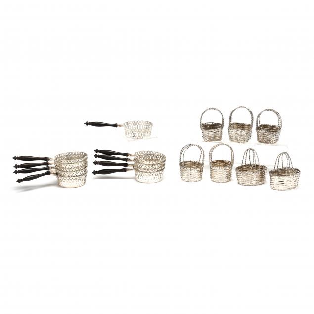 a-set-of-ten-sterling-silver-ramekin-holders-and-seven-silverplate-miniature-baskets