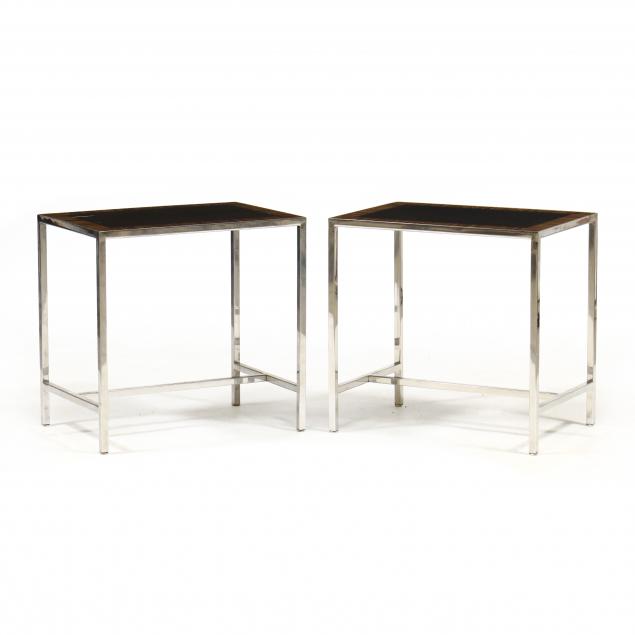 pair-of-modern-steel-and-exotic-wood-side-tables