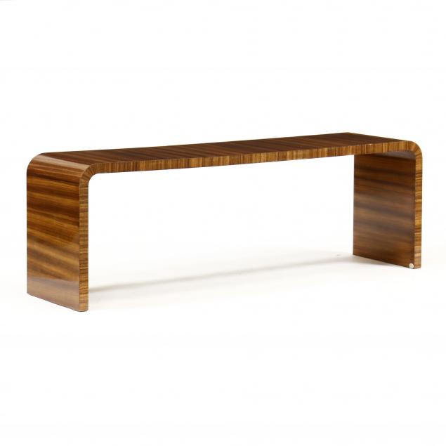 modern-exotic-wood-waterfall-console-table