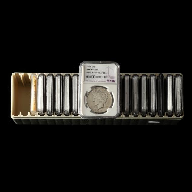 eighteen-18-graded-peace-silver-dollars