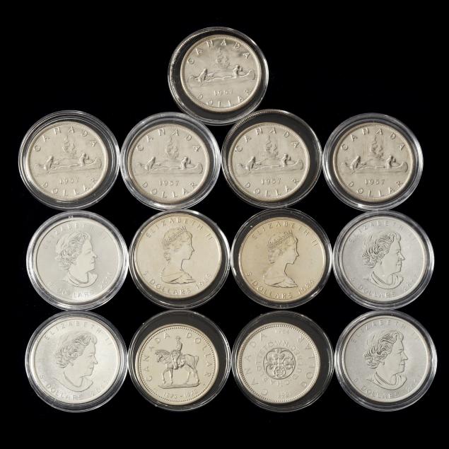 group-of-encapsulated-canadian-silver-bullion-and-silver-dollars