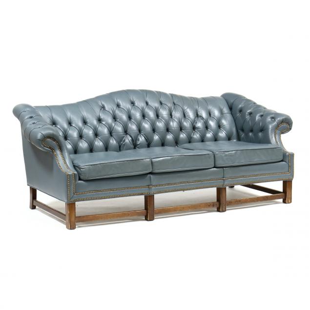 chippendale-style-leather-upholstered-sofa