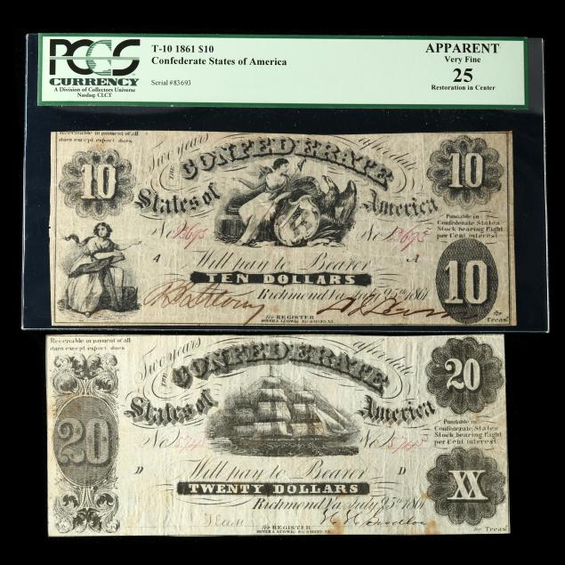 two-early-war-confederate-states-notes