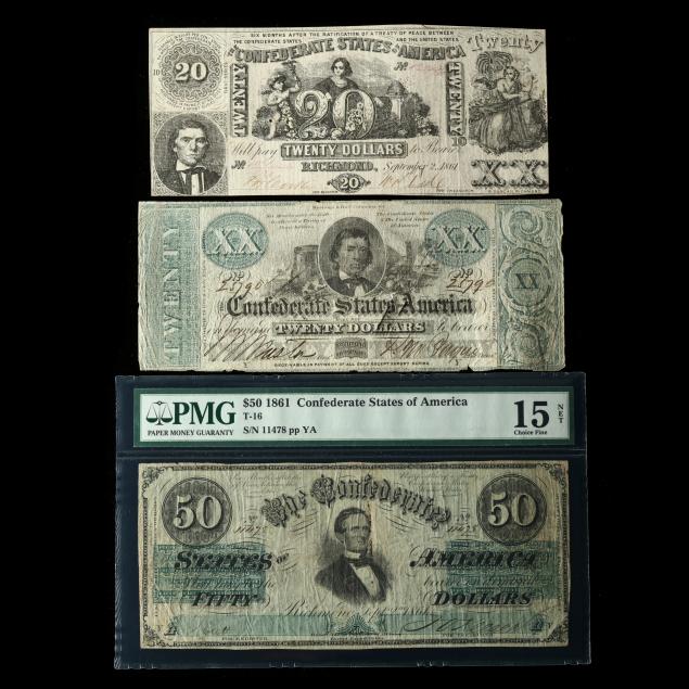 three-early-confederate-notes-with-portraits-of-either-davis-or-stephens