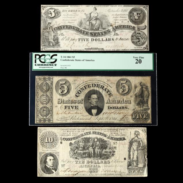 three-1861-dated-confederate-notes