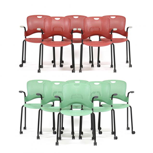 jeff-weber-bill-stumpf-eleven-red-green-i-caper-i-stacking-chairs