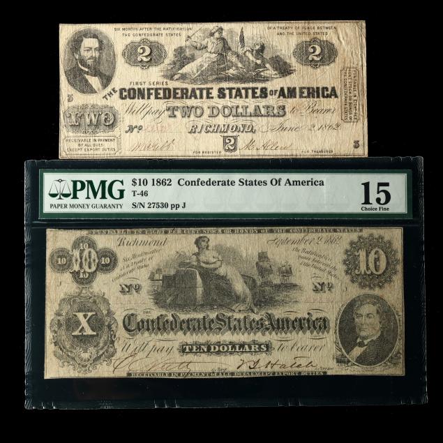 confederate-1862-t-42-2-and-t-46-10-notes