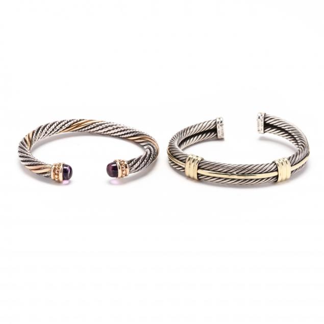 two-sterling-silver-and-gold-cuff-bracelets