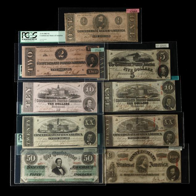 run-of-nine-confederate-notes-by-tice-catalogue-numbers
