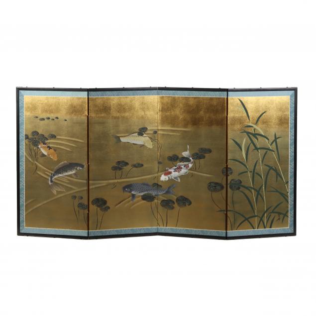 a-japanese-four-panel-screen-with-koi-fish