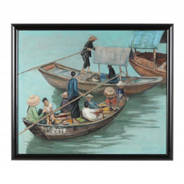 philip-moose-nc-1921-2001-river-scene-with-sampans-and-figures