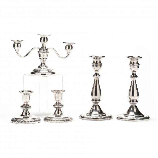 sterling-silver-candelabrum-and-four-candlesticks