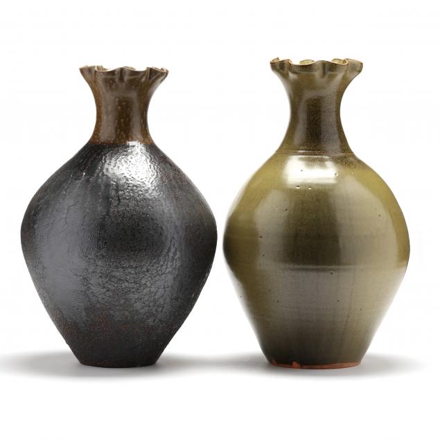 daniel-johnston-seagrove-nc-two-ruffled-rim-vases